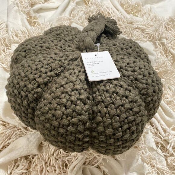 Pottery Barn Seedstitch Pumpkin Pillow Loden - Picture 3 of 7